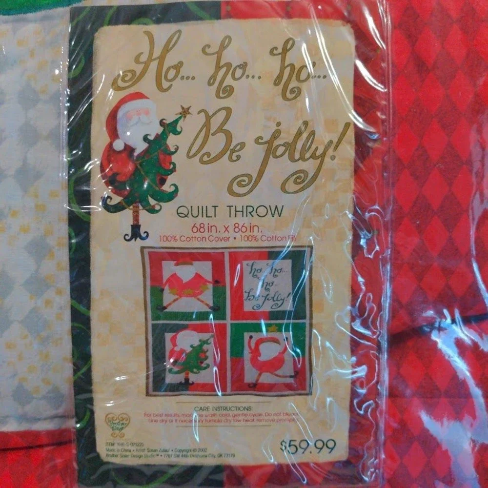 Vtg Brother Sister Design Studio Ho Ho Ho Jolly Christmas Quilt Throw 68x86 New